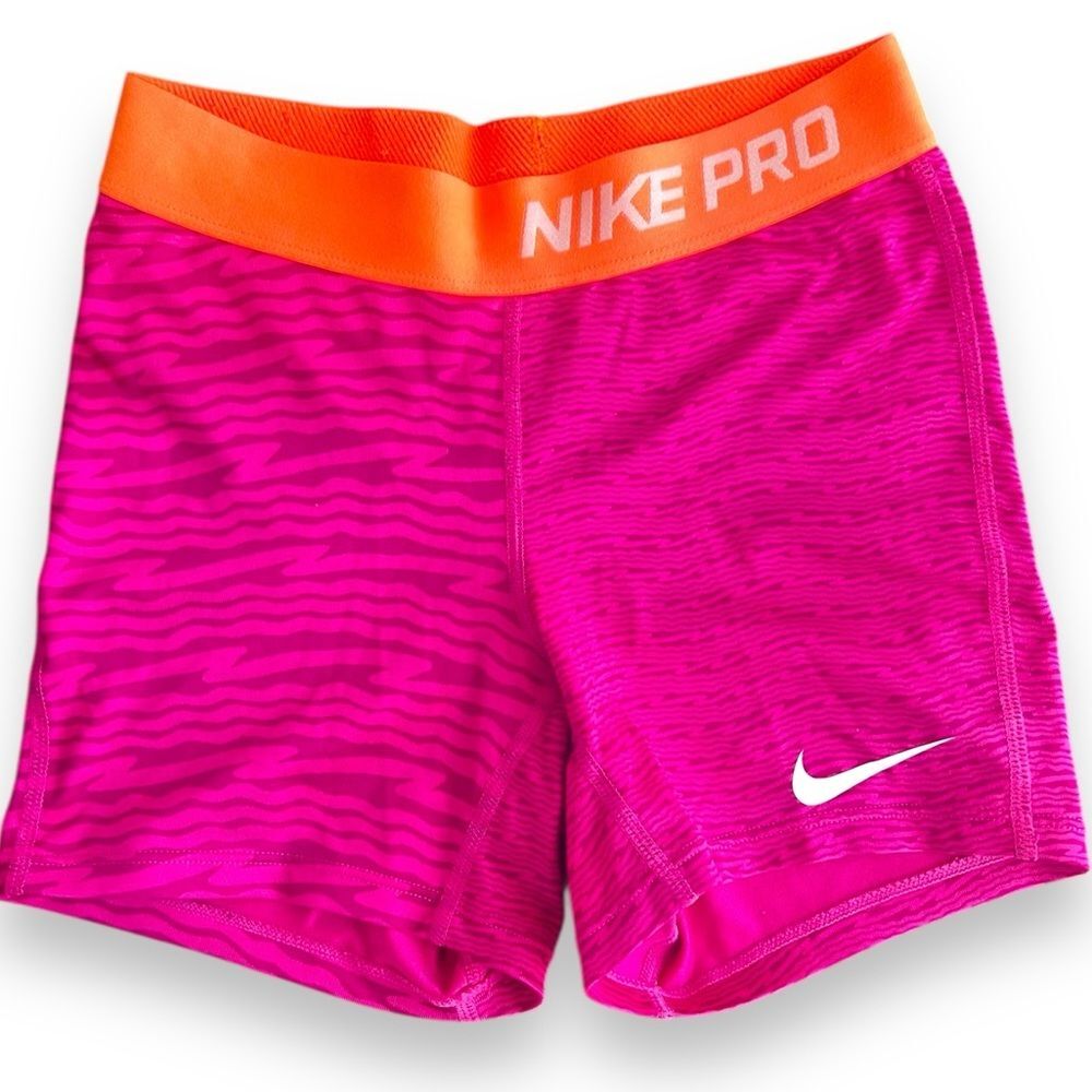Nike Pro Women's Orange and Pink Patterned Compression Shorts Volleyball Workout